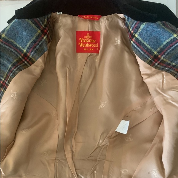 Vintage 90s VIVIENNE WESTWOOD F/W 1994 Wool Tartan Plaid Jacket Velvet Trim Orb - Picture 11 of 12